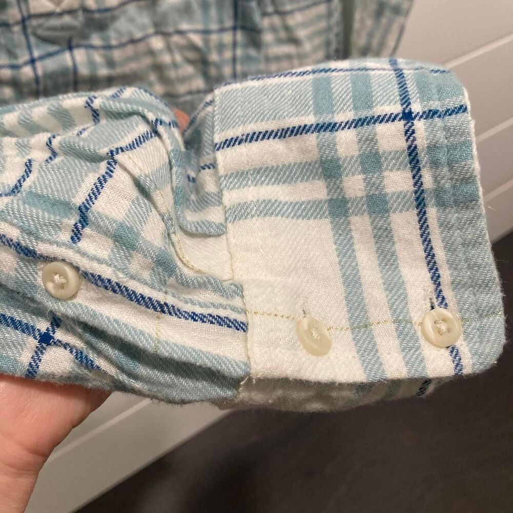 Merona Aqua & Blue Plaid Long Sleeve Flannel Button-Up-Size Medium-GUC FallStyle - Picture 5 of 6